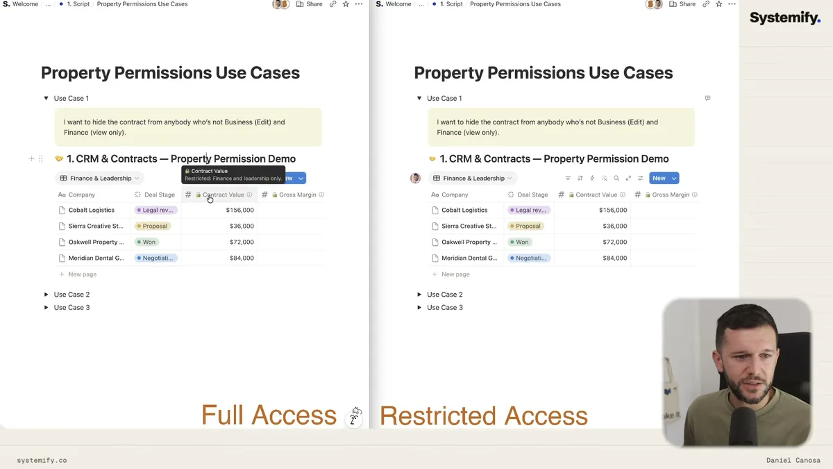 Clicking on a database property reveals access control settings